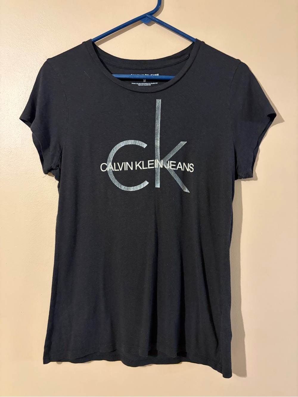 Calvin Klein Jeans Black Crewneck Tee with Silver CK Logo